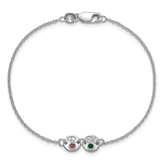 10k White Gold 2 Disc with Initial and Birthstone Bracelet