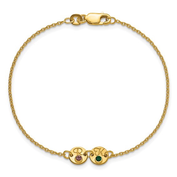 10k Yellow Gold 2 Disc with Initial and Birthstone Bracelet