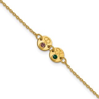 10k Yellow Gold 2 Disc with Initial and Birthstone Bracelet