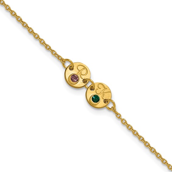 10k Yellow Gold 2 Disc with Initial and Birthstone Bracelet