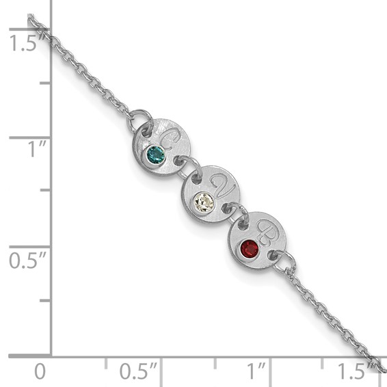 10k White Gold 3 Disc with Initial and Birthstone Bracelet