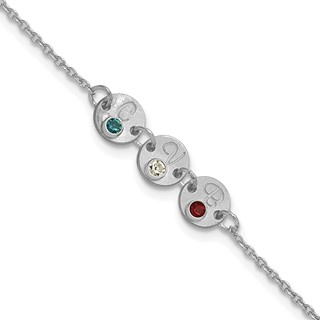 10k White Gold 3 Disc with Initial and Birthstone Bracelet