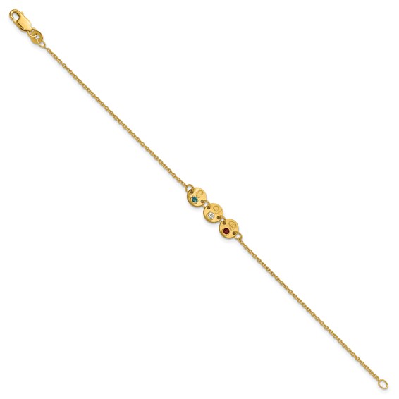10k Yellow Gold 3 Disc with Initial and Birthstone Bracelet