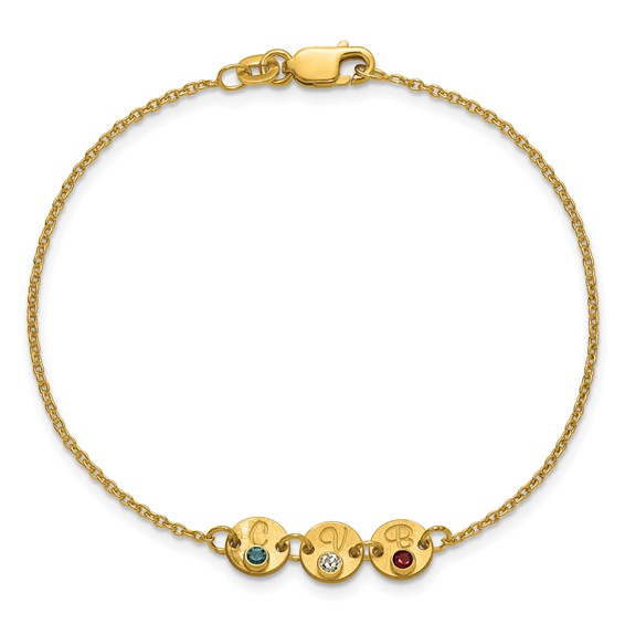 10k Yellow Gold 3 Disc with Initial and Birthstone Bracelet