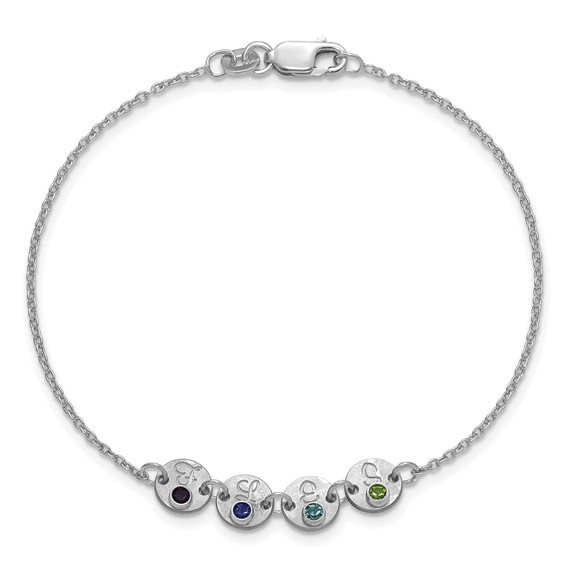 10k White Gold 4 Disc with Initial and Birthstone Bracelet