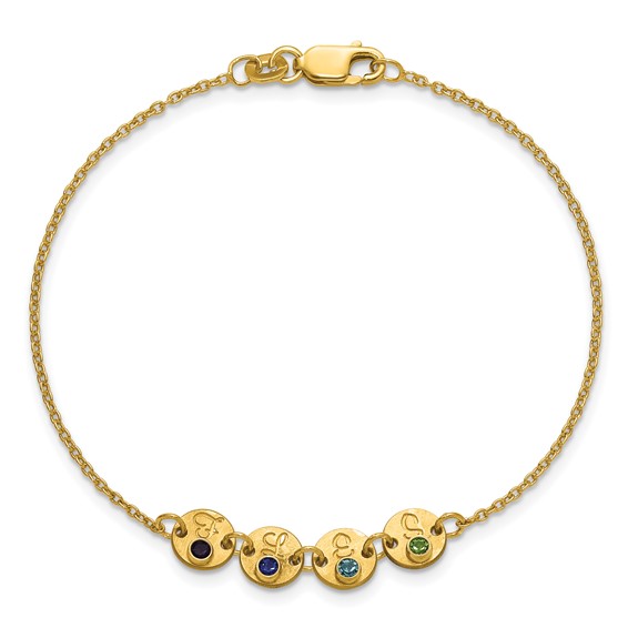 10k Yellow Gold 4 Disc with Initial and Birthstone Bracelet