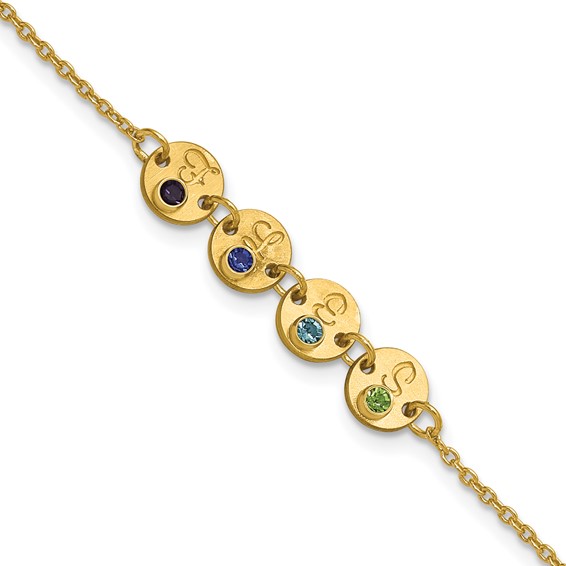 10k Yellow Gold 4 Disc with Initial and Birthstone Bracelet