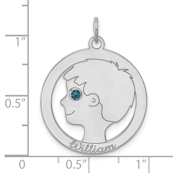 10k White Gold Boys Silhouette with Birthstone Charm
