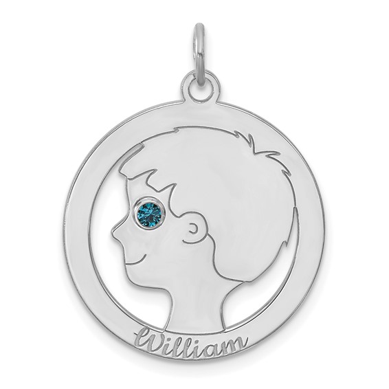 10k White Gold Boys Silhouette with Birthstone Charm