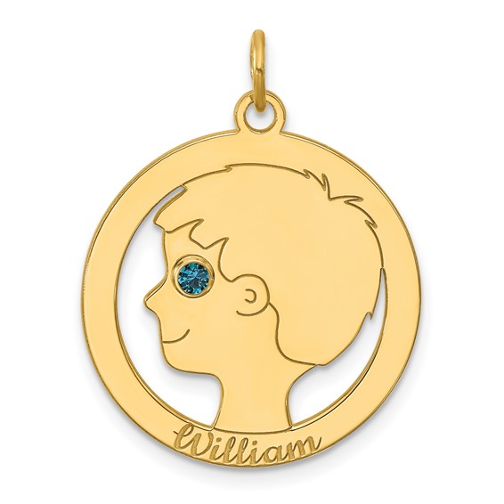 10k Yellow Gold Boys Silhouette with Birthstone Charm