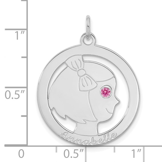 10k White Gold Girls Silhouette with Birthstone Charm