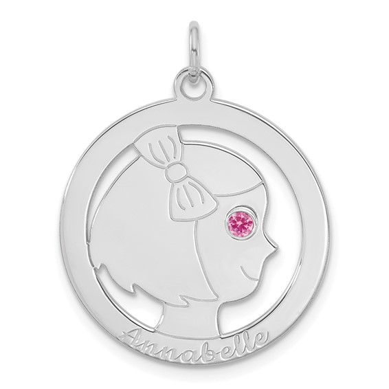 10k White Gold Girls Silhouette with Birthstone Charm