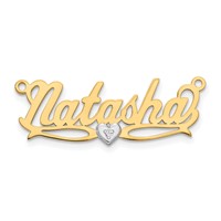 10K Two-tone 3D with Heart Diamond Name Plate view 1