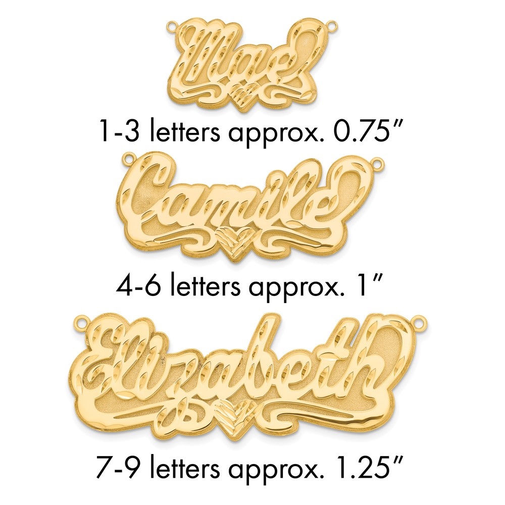 10K Yellow Gold 3D Diamond-cut Heart Name Plate