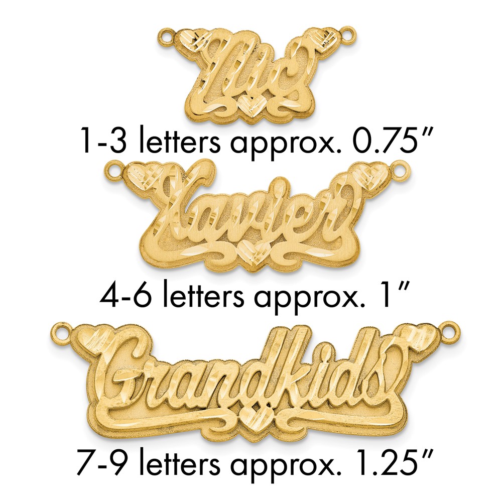 10K Yellow Gold 3D Satin Diamond-cut Hearts Name Plate