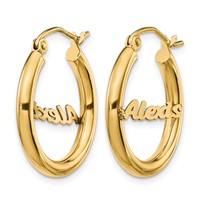 10K Yellow Gold Small Name Plate Hoop Earrings view 2