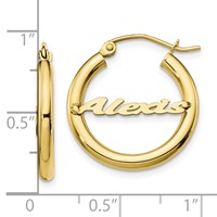 10K Yellow Gold Small Name Plate Hoop Earrings view 3