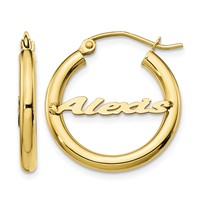 10K Yellow Gold Small Name Plate Hoop Earrings view 1