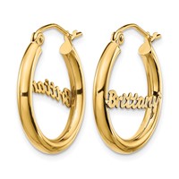 10K Yellow Gold Small Diamond-cut Name Plate Hoop Earrings view 2