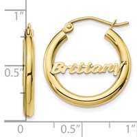 10K Yellow Gold Small Diamond-cut Name Plate Hoop Earrings view 3