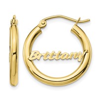 10K Yellow Gold Small Diamond-cut Name Plate Hoop Earrings view 1