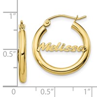 10K Yellow Gold Small Satin Diamond-cut Name Plate Hoop Earrings view 3