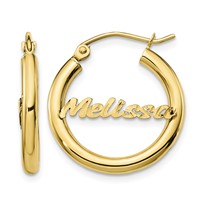 10K Yellow Gold Small Satin Diamond-cut Name Plate Hoop Earrings view 1