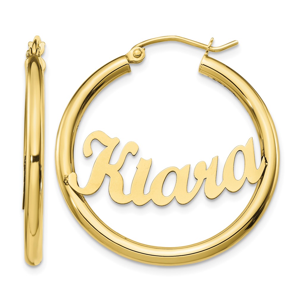 10K Yellow Gold Name Plate Hoop Earrings