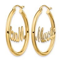 10K Yellow Gold Diamond-cut Name Plate Hoop Earrings view 2