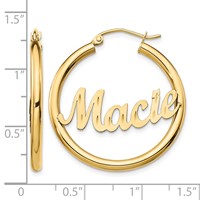 10K Yellow Gold Diamond-cut Name Plate Hoop Earrings view 3