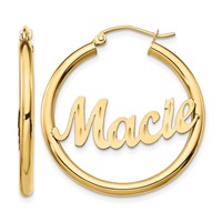 10K Yellow Gold Diamond-cut Name Plate Hoop Earrings view 1