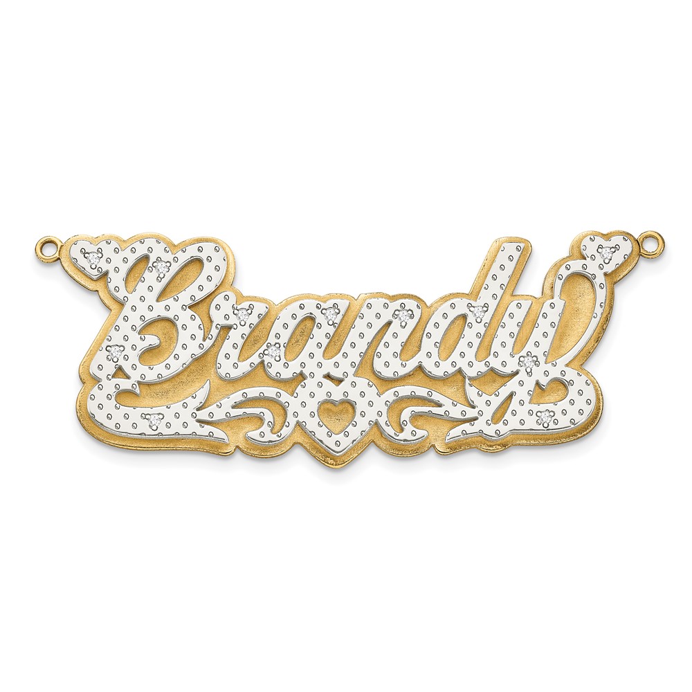 10K Yellow Gold and Rhodium 3D Diamond with Heart Name Plate