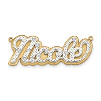 10K Yellow Gold and Rhodium 3D Diamond Name Plate view 1