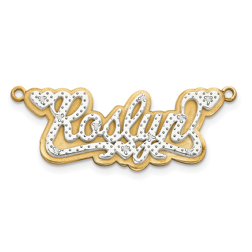 10K Yellow Gold and Rhodium 3D Diamond Name Plate