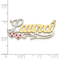 10K with Rhodium and Ruby 3D Diamond with Hearts Name Plate view 2