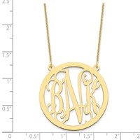 10K Yellow Gold Large Round Monogram Necklace view 3