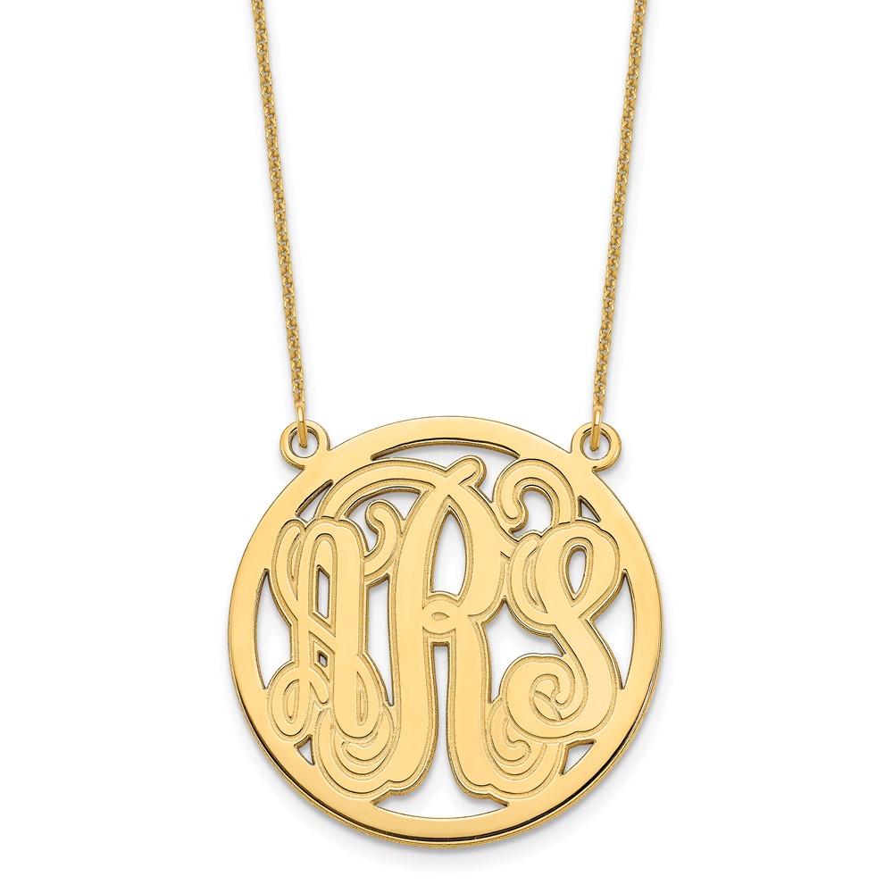10K Yellow Gold Etched Round Monogram Necklace