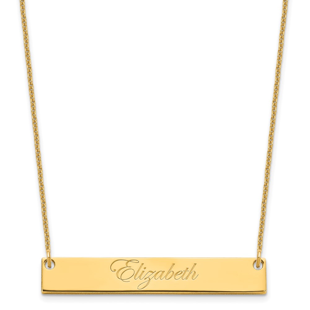 10K Yellow Gold Medium Edwardian Script Bar Necklace