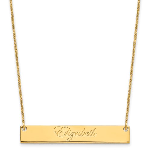 10K Yellow Gold Medium Edwardian Script Bar Necklace