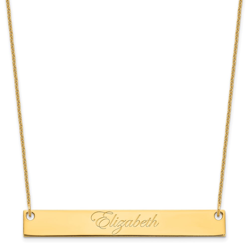 10K Yellow Gold Large Edwaedian Script Bar Necklace