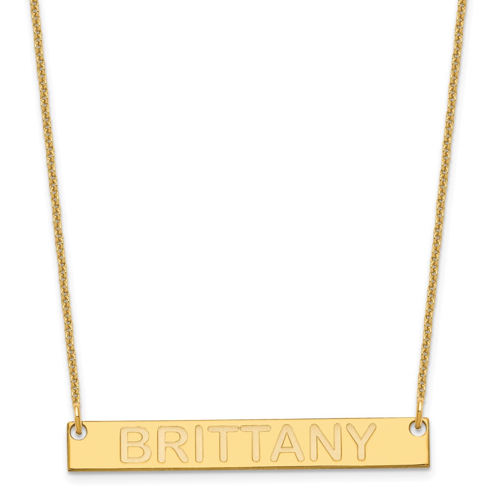 10K Yellow Gold Medium Capitalized Arial Rounded Bar Necklace