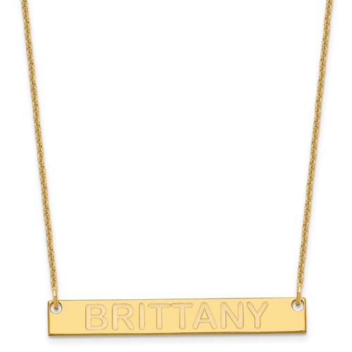 10K Yellow Gold Medium Capitalized Arial Rounded Bar Necklace