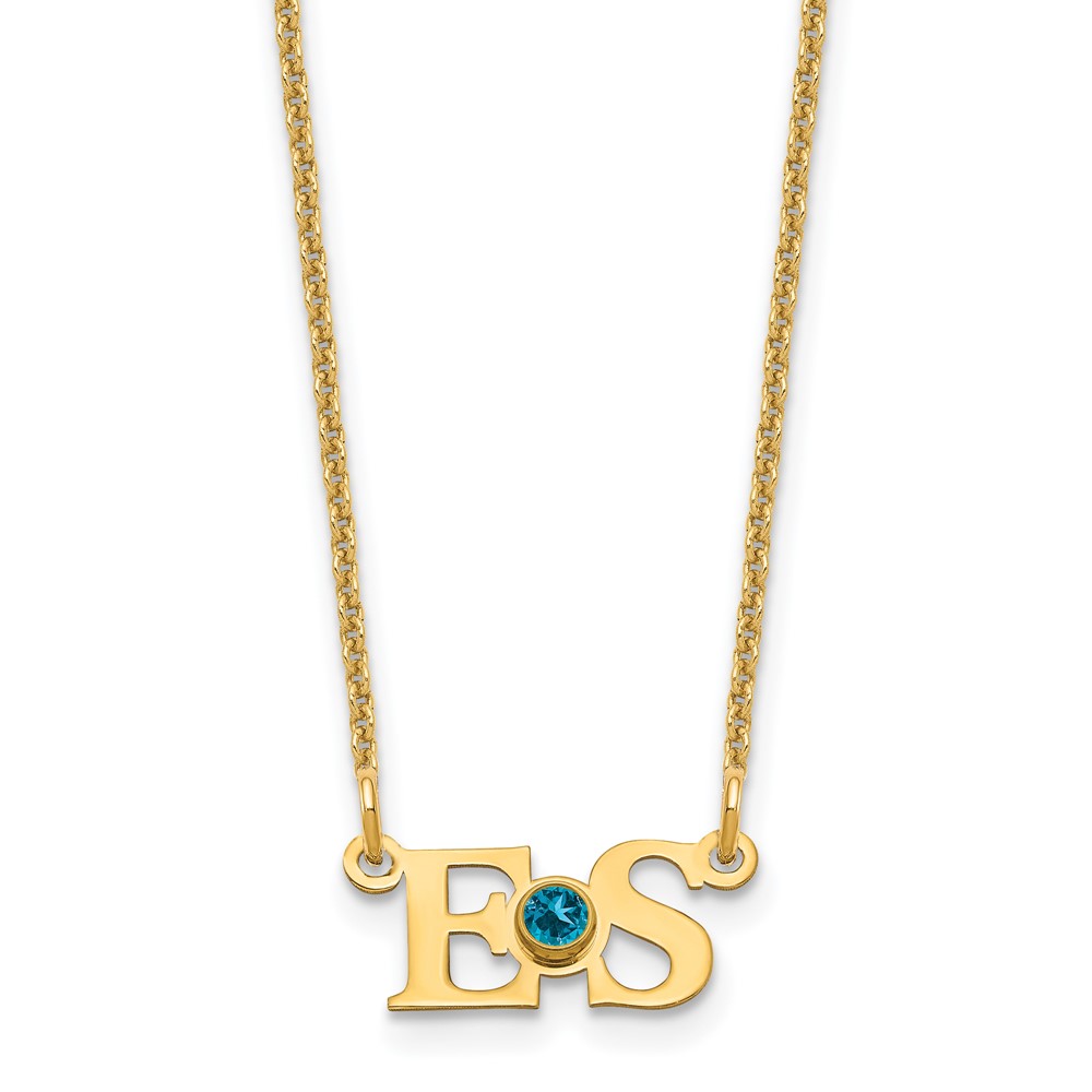 10K Yellow Gold 2 Initials Necklace with 14K Bezel Birthstone