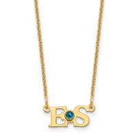 10K Yellow Gold 2 Initials Necklace with 14K Bezel Birthstone view 1