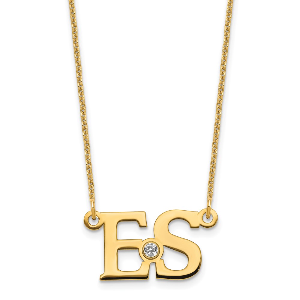 10K Yellow Gold 2 Initials Necklace with 14K Bezel Birthstone