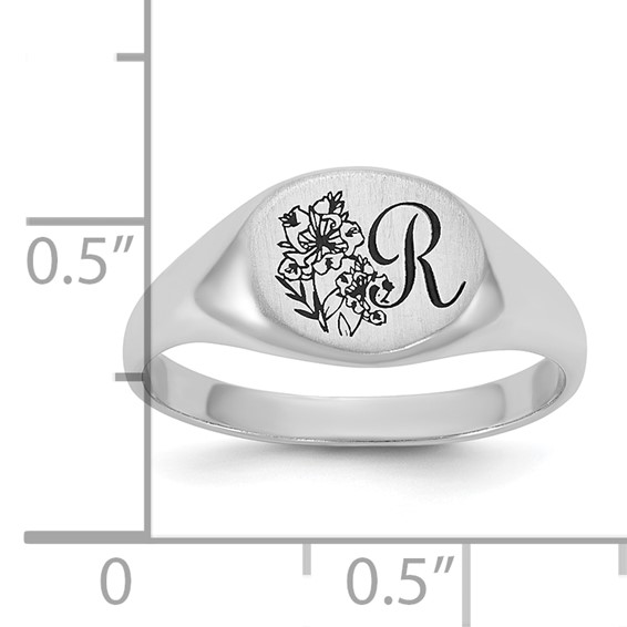 10k White Gold Epoxy Initial and Birth Flower Signet Ring