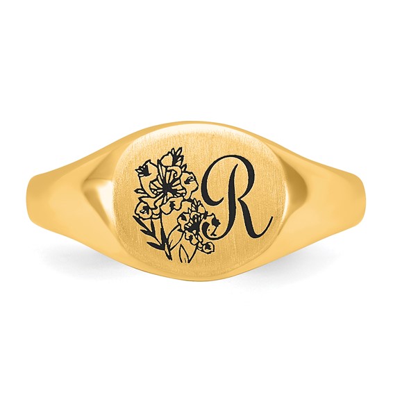 10k Yellow Gold Epoxy Initial and Birth Flower Signet Ring