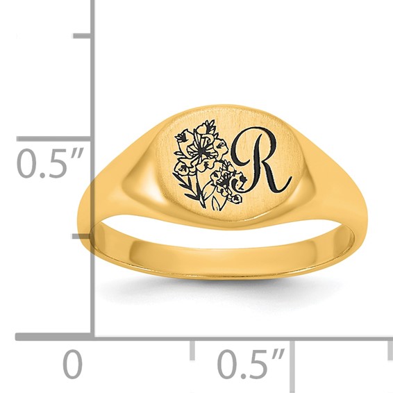 10k Yellow Gold Epoxy Initial and Birth Flower Signet Ring