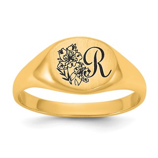 10k Yellow Gold Epoxy Initial and Birth Flower Signet Ring