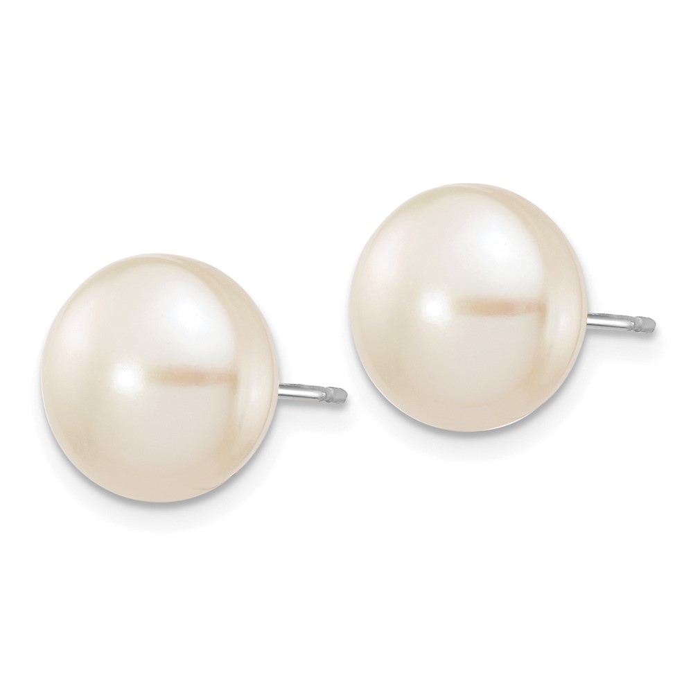 10k White Gold 10-11mm White Button Freshwater Cultured Pearl Stud Post Earrings (10XW100BW)